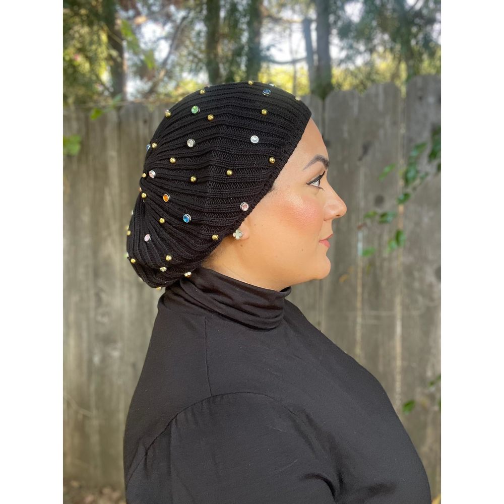 Solid Ribbed Beret Hat W/Multi Colored Studs For … - image 5